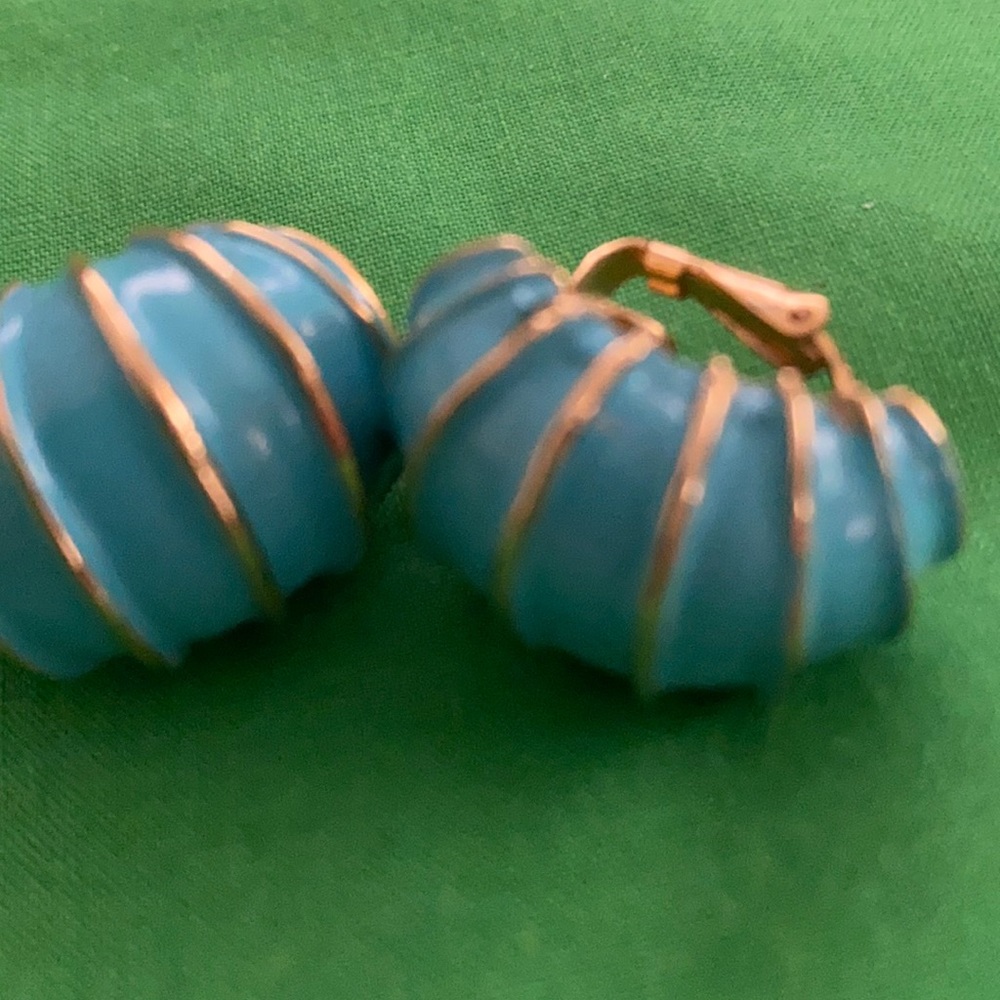Clip on Jasmine blue and gold earrings